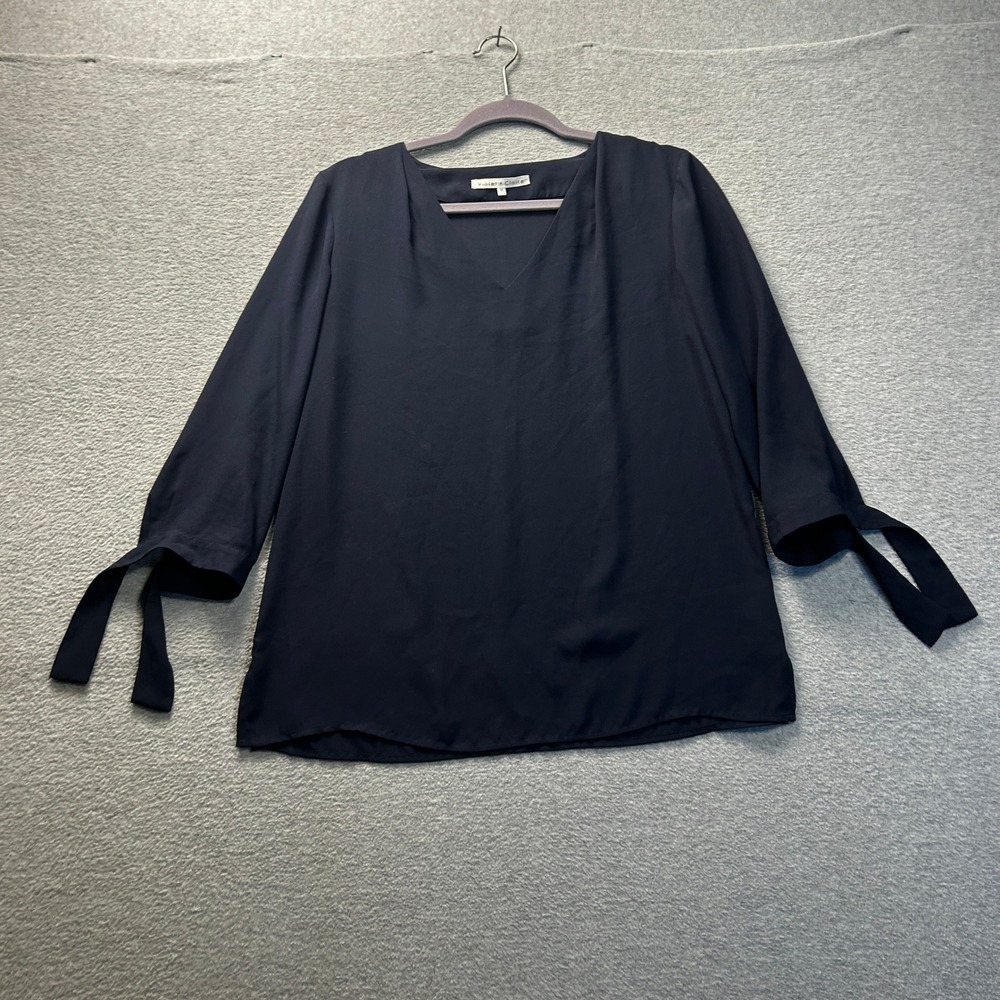 Violet + Claire 3/4 Sleeve Womens Medium Navy Blue Tie Sleeve Blouse‎ Minimalist